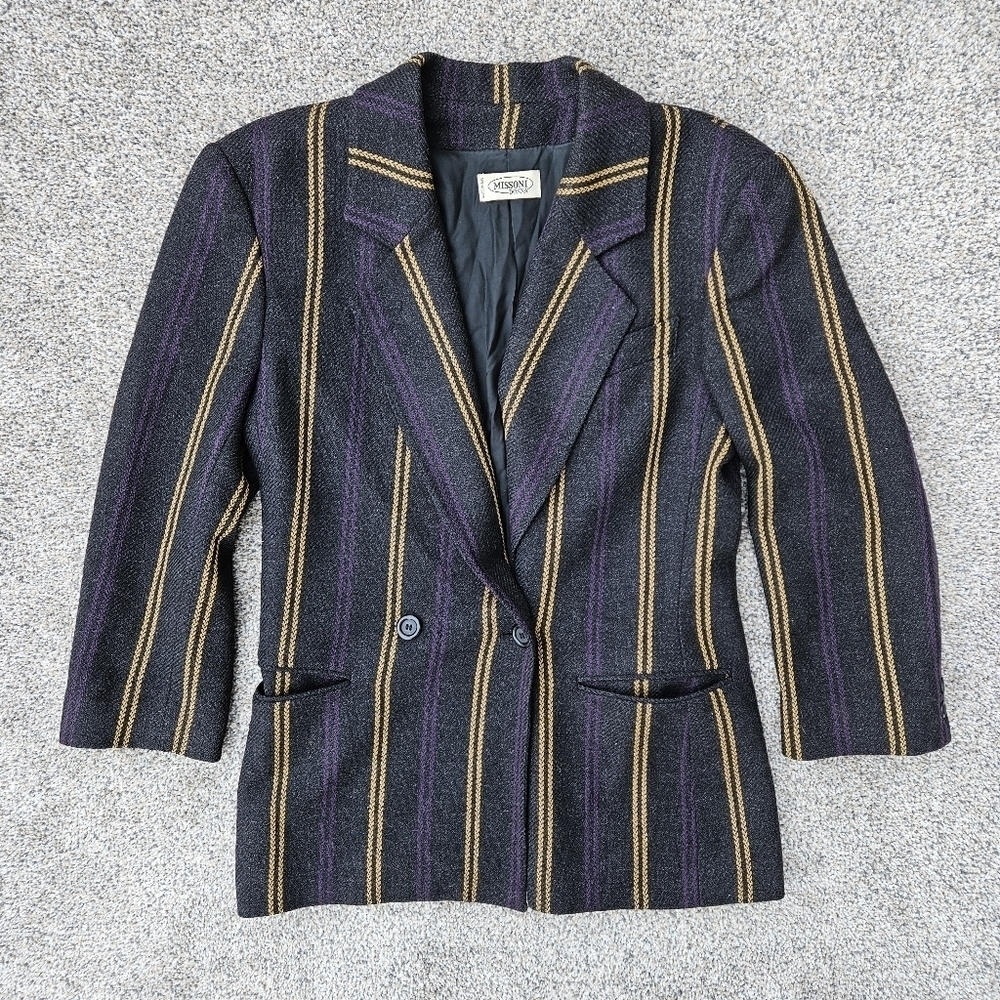 Missoni Italian Vintage Gray Fitted Pin Striped Blazer Jacket Womens 8 Medium